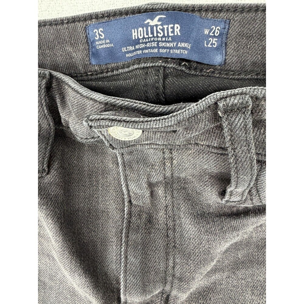 Hollister Jeans Women Size 3S Black Ripped Distressed Low Rise Skinny Denim Gray - Picture 4 of 9